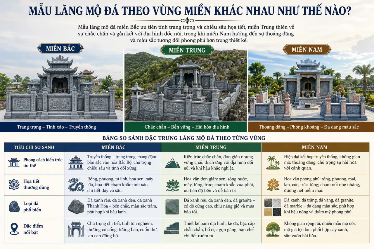 Mẫu Lăng Mộ Đá Theo Vùng Miền Khác Nhau Như Thế Nào?