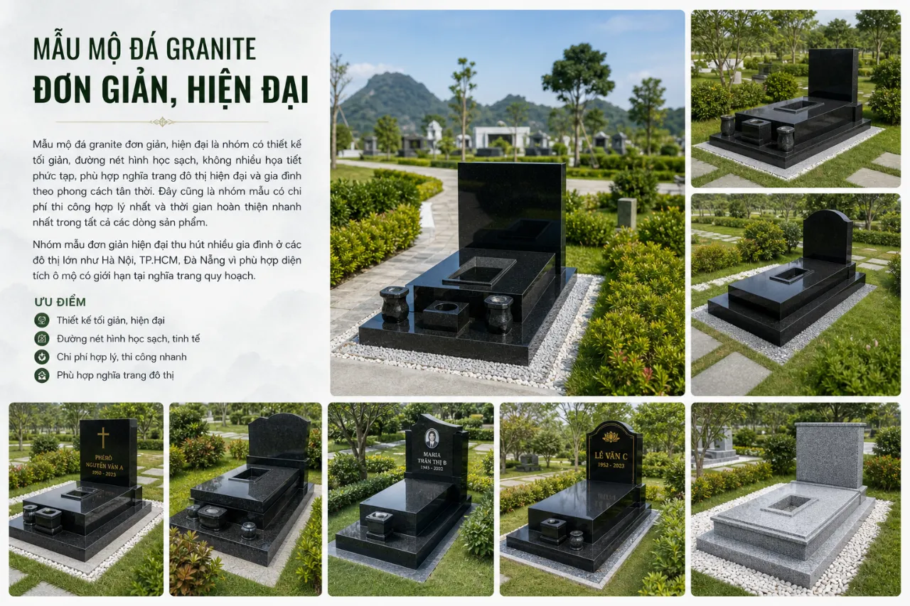 Mẫu mộ đá granite đơn giản, hiện đại