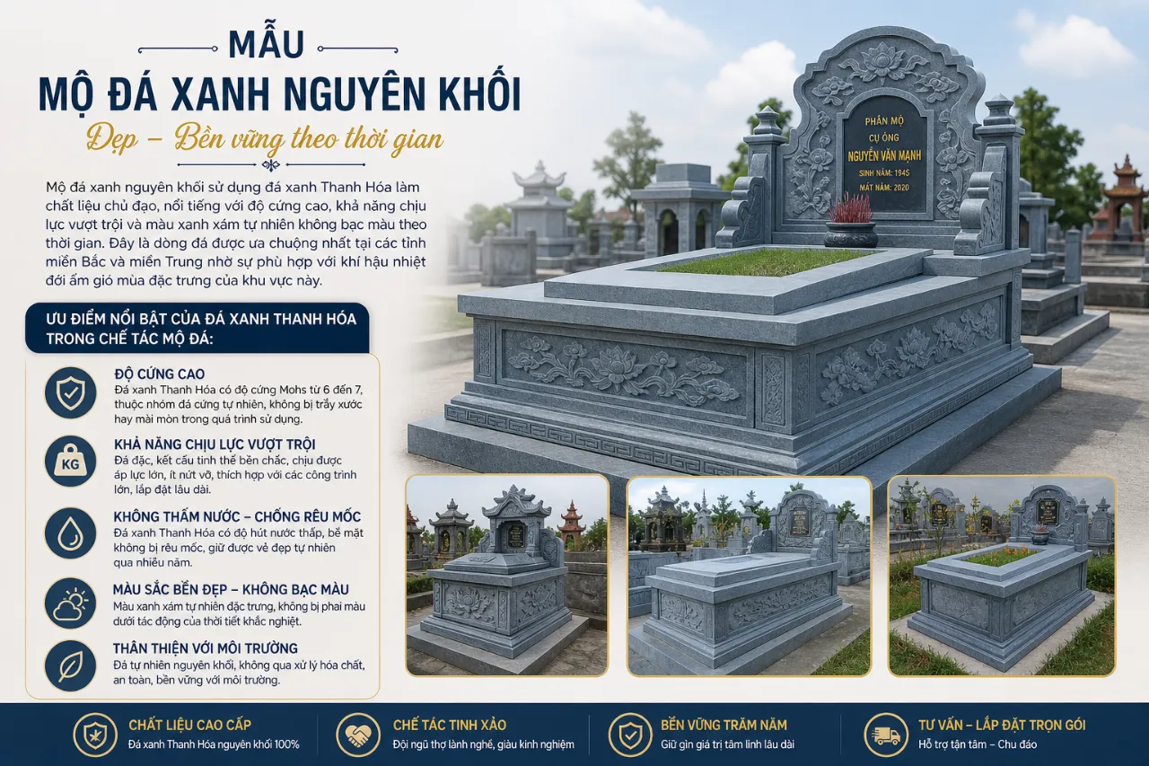 Mẫu mộ đá xanh nguyên khối đẹp – Bền vững theo thời gian