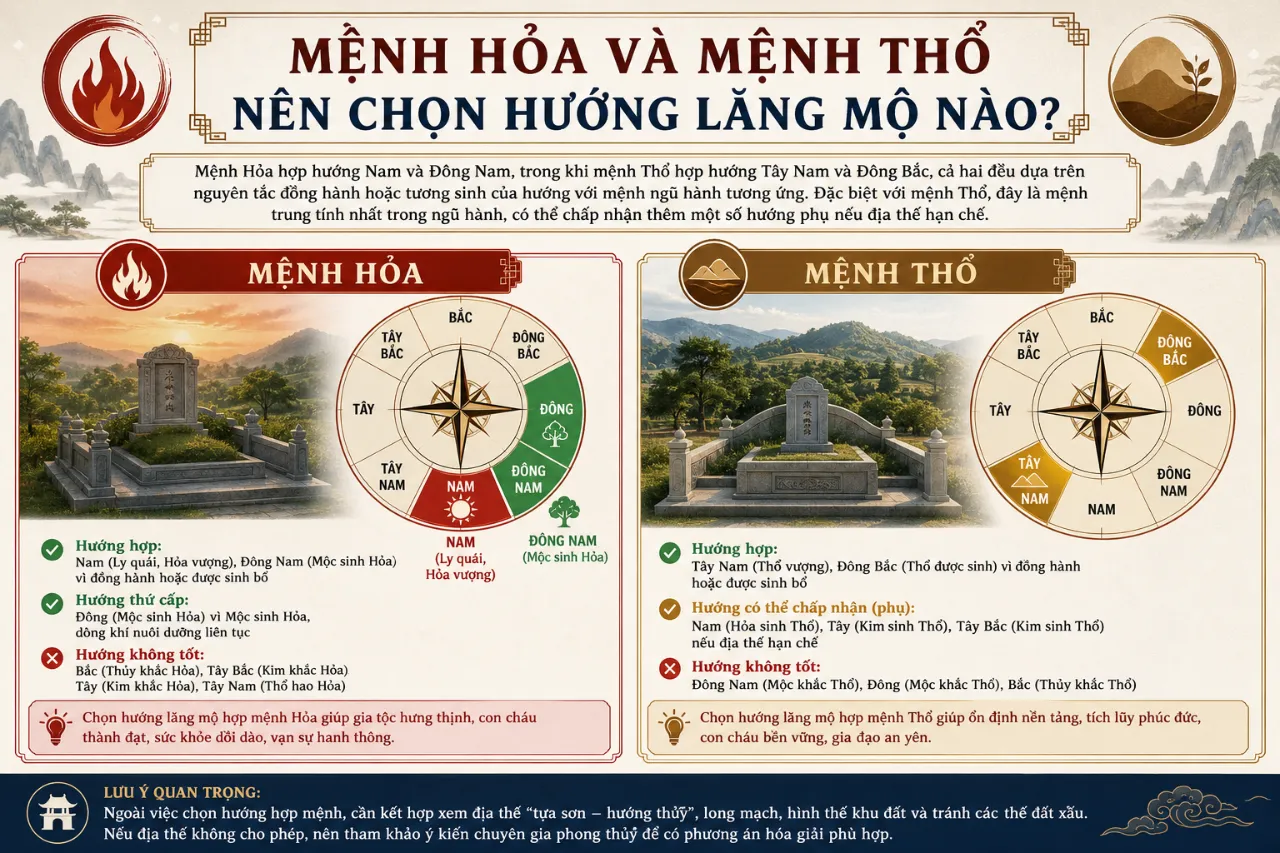 Mệnh Hỏa Và Mệnh Thổ Nên Chọn Hướng Lăng Mộ Nào?