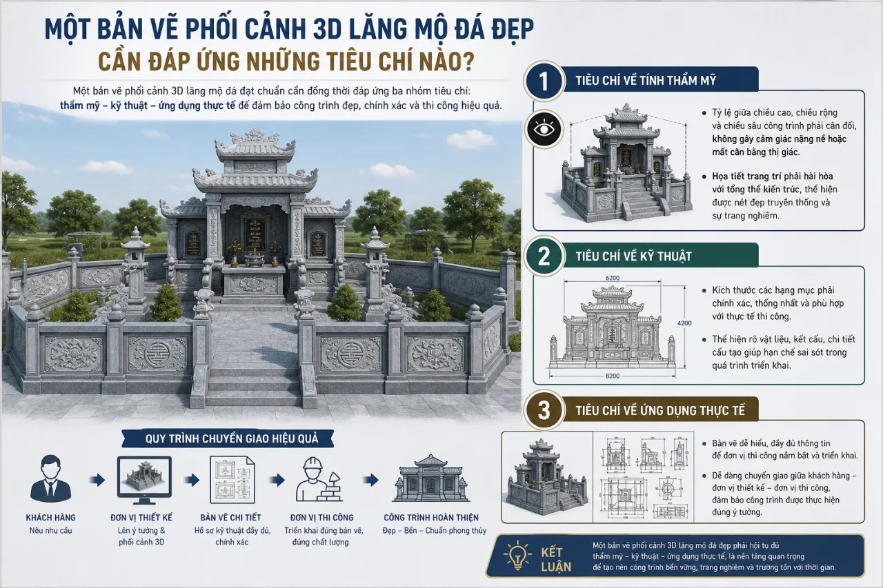 Một Bản Vẽ Phối Cảnh 3D Lăng Mộ Đá Đẹp Cần Đáp Ứng Những Tiêu Chí Nào?