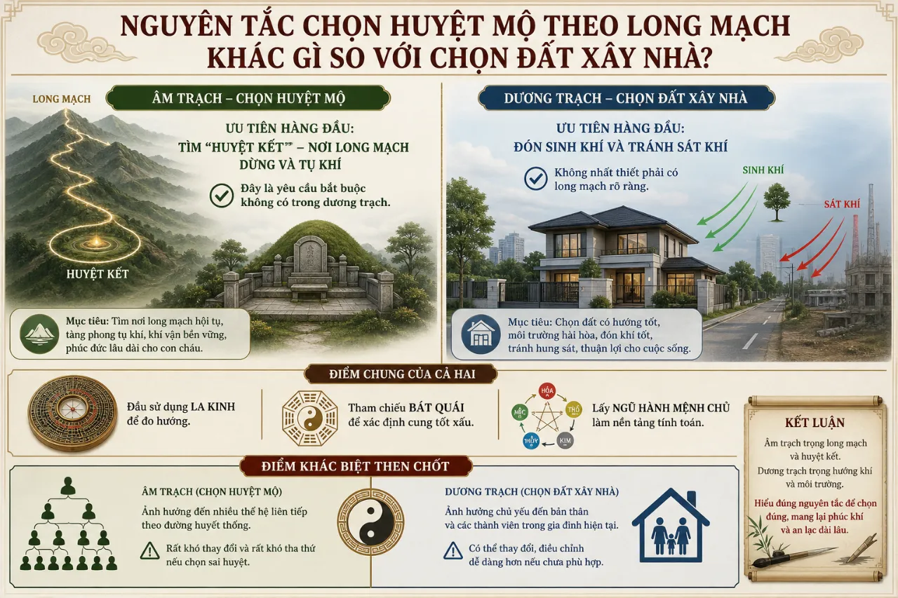 Nguyên Tắc Chọn Huyệt Mộ Theo Long Mạch Khác Gì So Với Chọn Đất Xây Nhà?