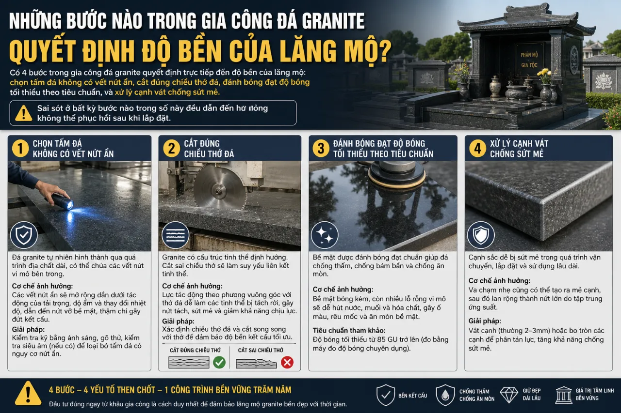 Những Bước Nào Trong Gia Công Đá Granite Quyết Định Độ Bền Của Lăng Mộ?