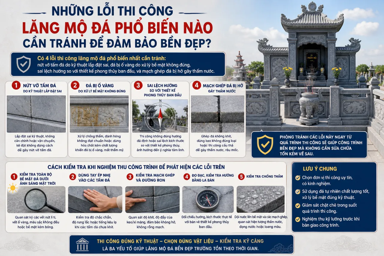 Những Lỗi Thi Công Lăng Mộ Đá Phổ Biến Nào Cần Tránh Để Đảm Bảo Bền Đẹp?