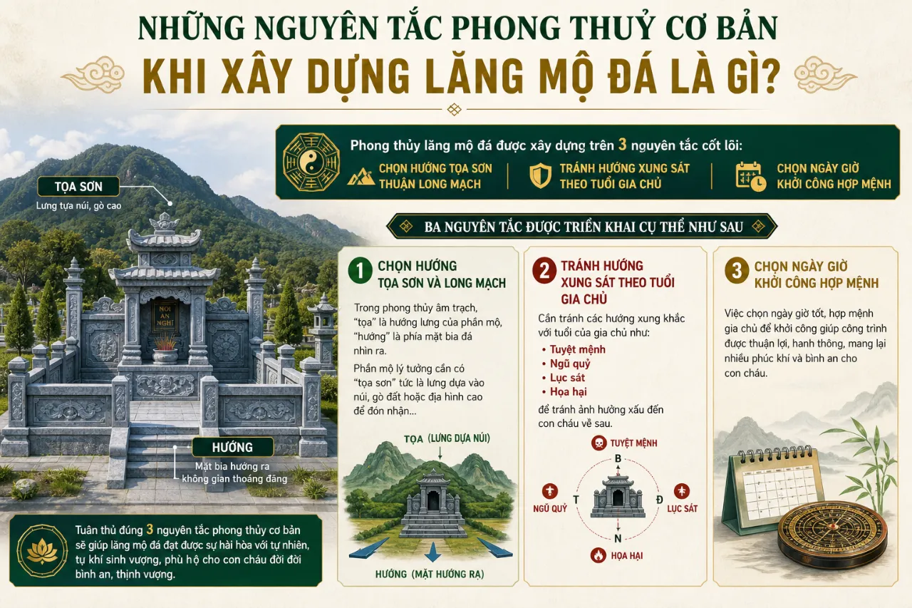 Những Nguyên Tắc Phong Thuỷ Cơ Bản Khi Xây Dựng Lăng Mộ Đá Là Gì?