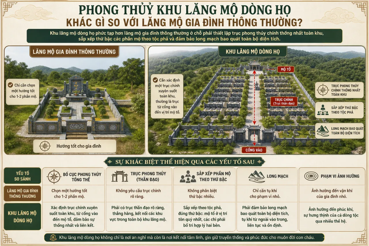 Phong Thuỷ Khu Lăng Mộ Dòng Họ Khác Gì So Với Lăng Mộ Gia Đình Thông Thường?