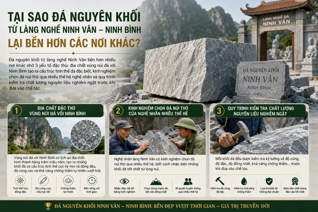 Tại sao đá nguyên khối từ làng nghề Ninh Vân – Ninh Bình lại bền hơn các nơi khác?