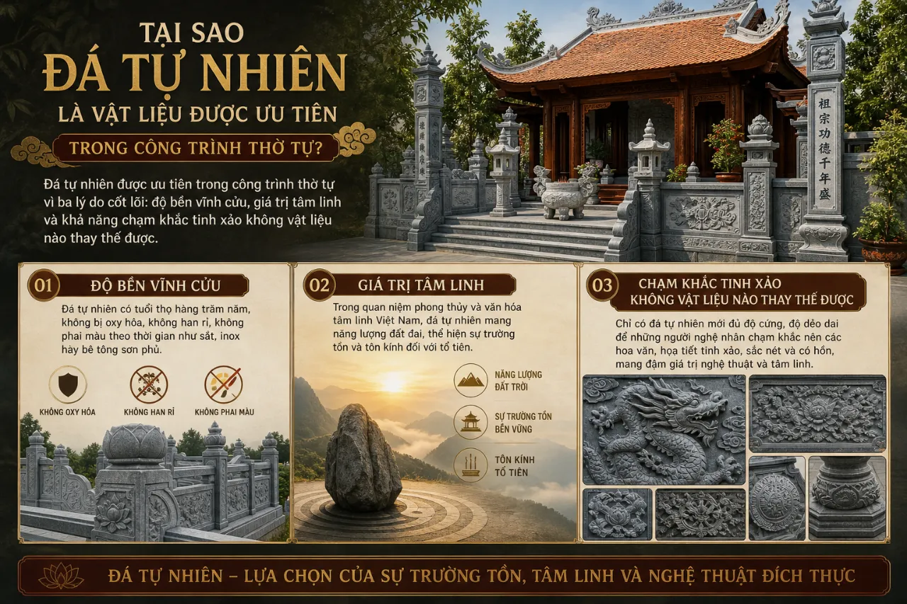 Tại sao đá tự nhiên là vật liệu được ưu tiên trong công trình thờ tự?