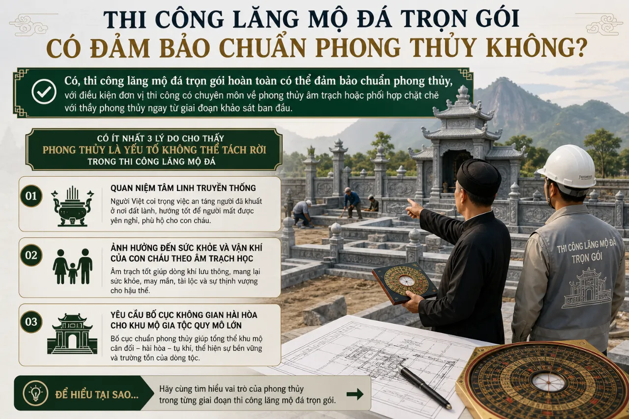 Thi Công Lăng Mộ Đá Trọn Gói Có Đảm Bảo Chuẩn Phong Thủy Không?