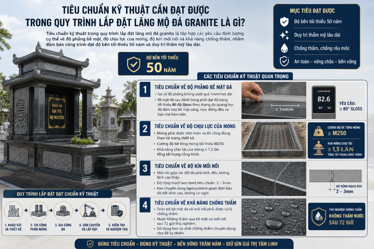 Tiêu Chuẩn Kỹ Thuật Cần Đạt Được Trong Quy Trình Lắp Đặt Lăng Mộ Đá Granite Là Gì?